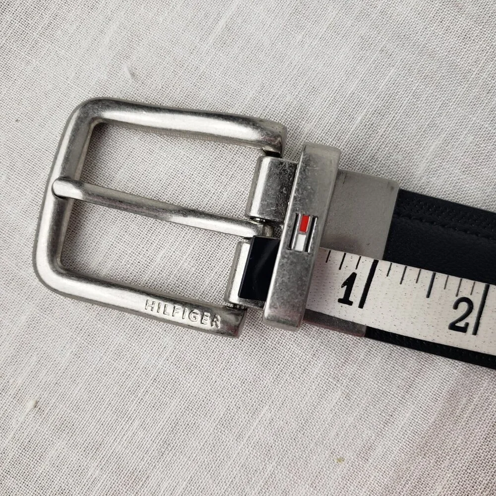 Tommy Hilfiger Reversible Belt Black Brown Brushed Nickel Synthetic Mens 30-32
